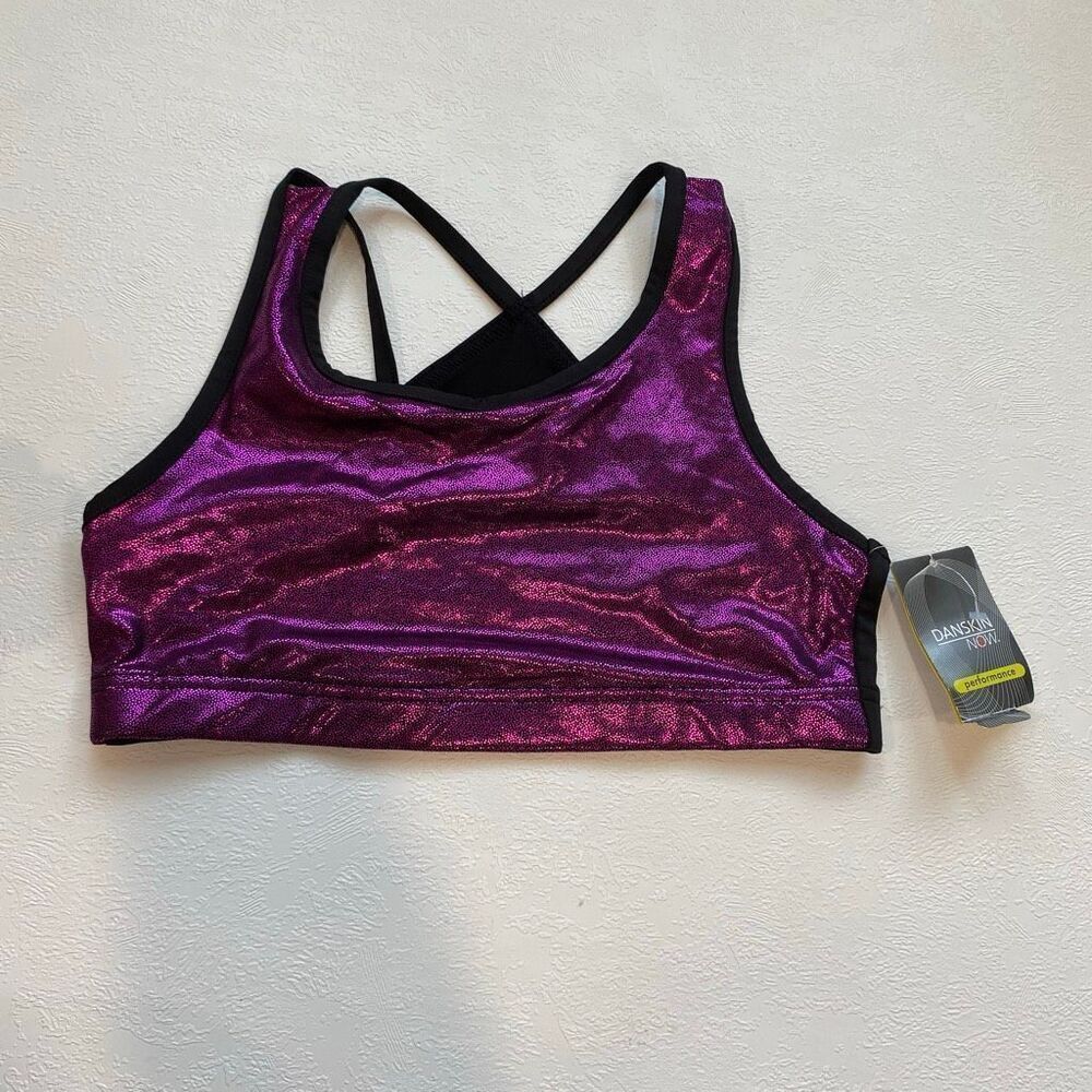 Danskin Now Pink Metallic Sports Bra Youth L 10-12 Strappy